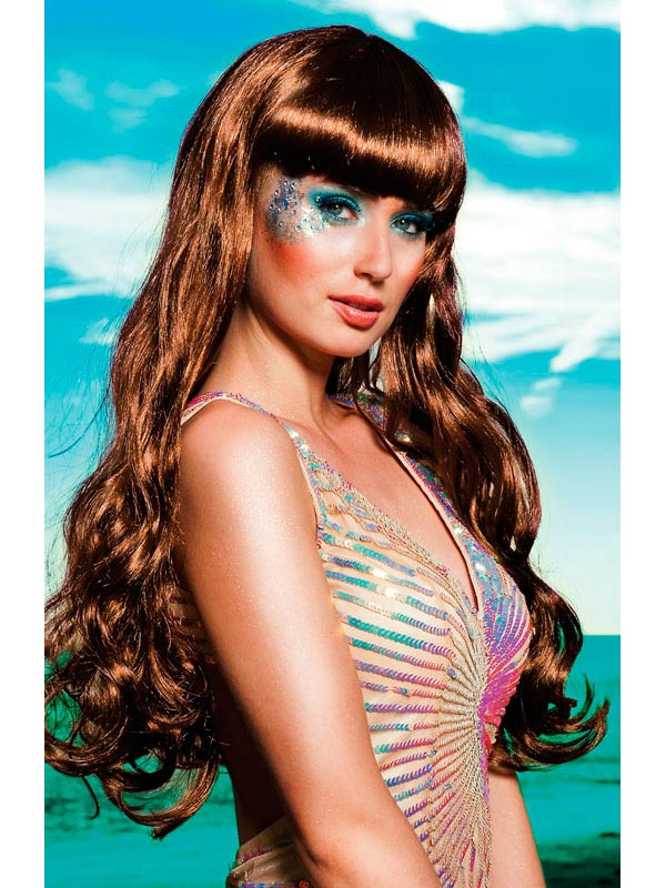 Peluca sirena castaño para mujer