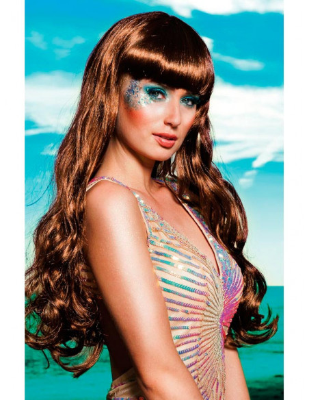 Peluca sirena castaño para mujer