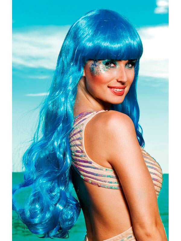 Peluca sirena azul para mujer