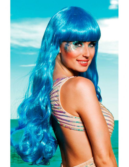 Peluca sirena azul para mujer