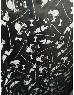 Tela satín estampado Chaplin negro