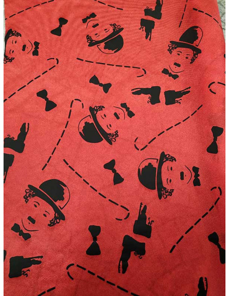 Tela satín estampado Chaplin rojo