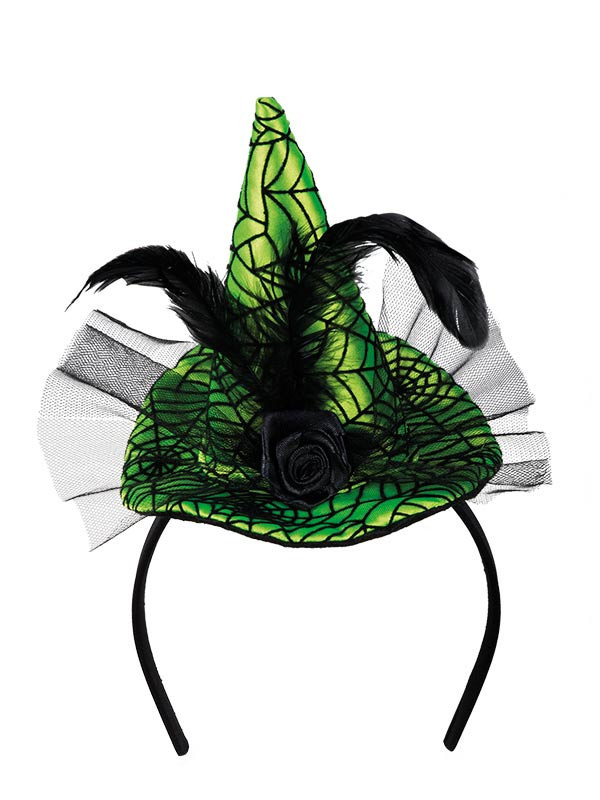 Mini sombrero bruja telaraña verde
