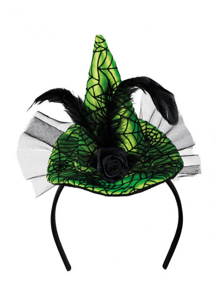 Mini sombrero bruja telaraña verde