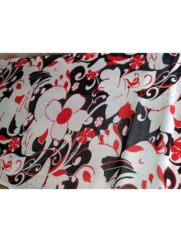 Tejido tul elástico estampado rojo