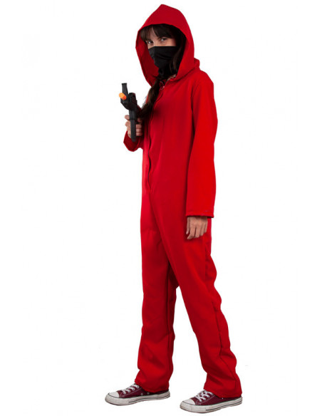 Mono rojo con capucha adulto chica lateral