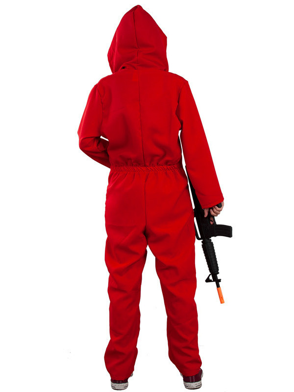 Mono rojo con capucha adulto chica trasera