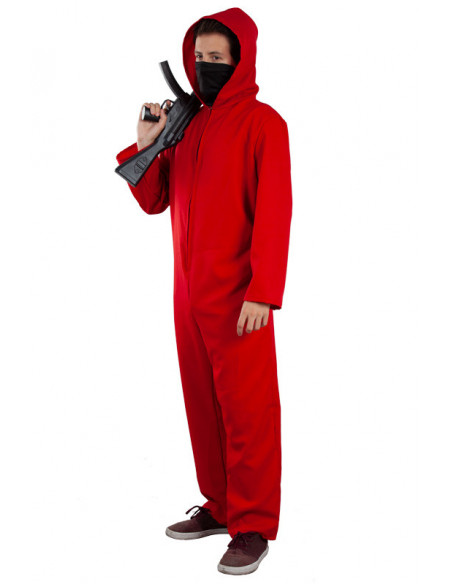 Mono rojo con capucha adulto chico lateral