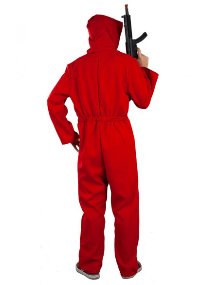 Mono rojo con capucha adulto trasera chico