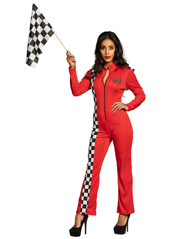 Disfraz azafata de carreras mujer bandera