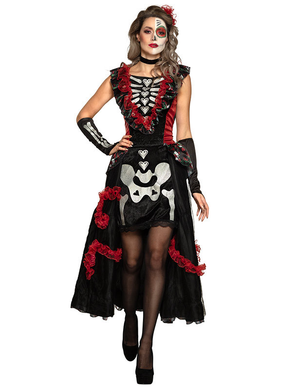 Disfraz Catrina Día de los Muertos mujer versión corta