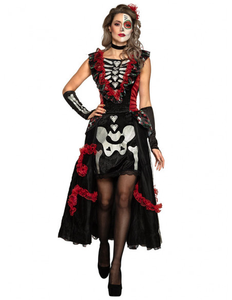 Disfraz Catrina Día de los Muertos mujer versión corta