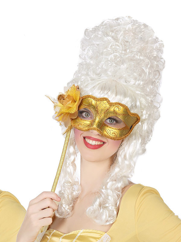 Antifaz con bastón metalizado oro