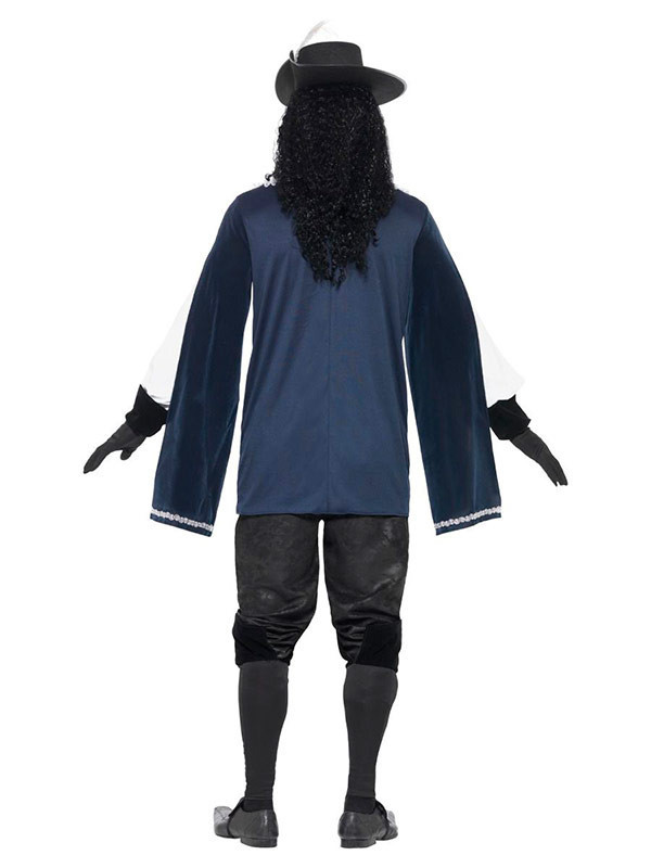 Disfraz de mosquetero azul adulto espalda