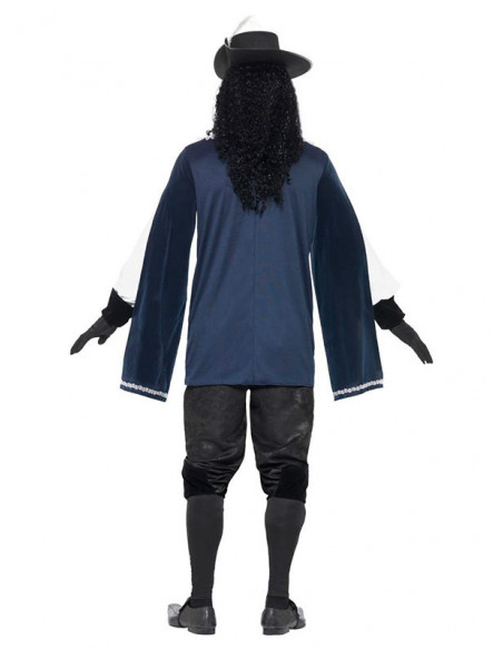 Disfraz de mosquetero azul adulto espalda