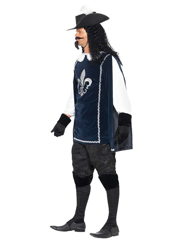 Disfraz de mosquetero azul adulto lateral