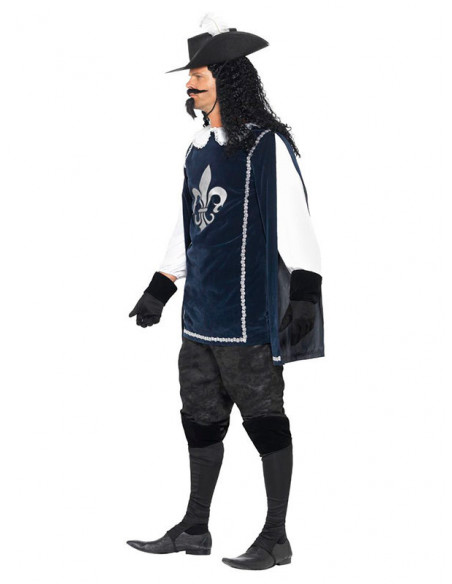 Disfraz de mosquetero azul adulto lateral