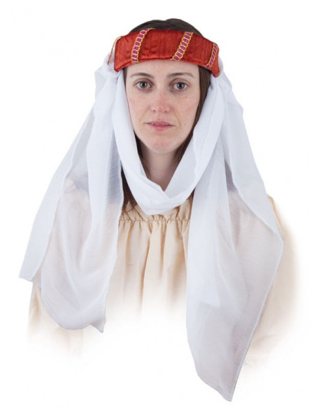 Tocado medieval con velo naranja