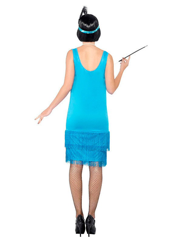 Disfraz años 20 azul para mujer espalda