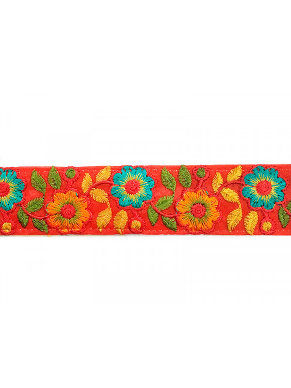 Cinta bordada de flores roja