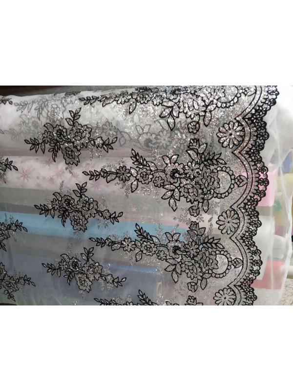 Tul Blanco con Flores Glitter detalle