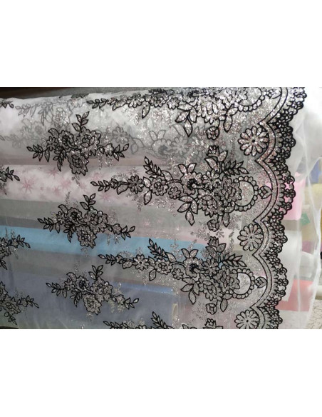 Tul Blanco con Flores Glitter detalle