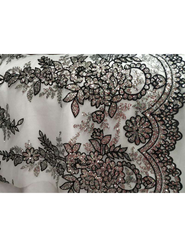 Tul Blanco con Flores Glitter fondo blanco