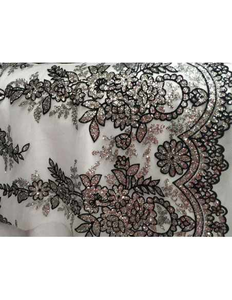 Tul Blanco con Flores Glitter fondo blanco