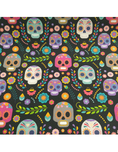 Tela Catrinas de colores negro