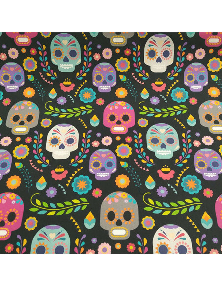 Tela Catrinas de colores negro