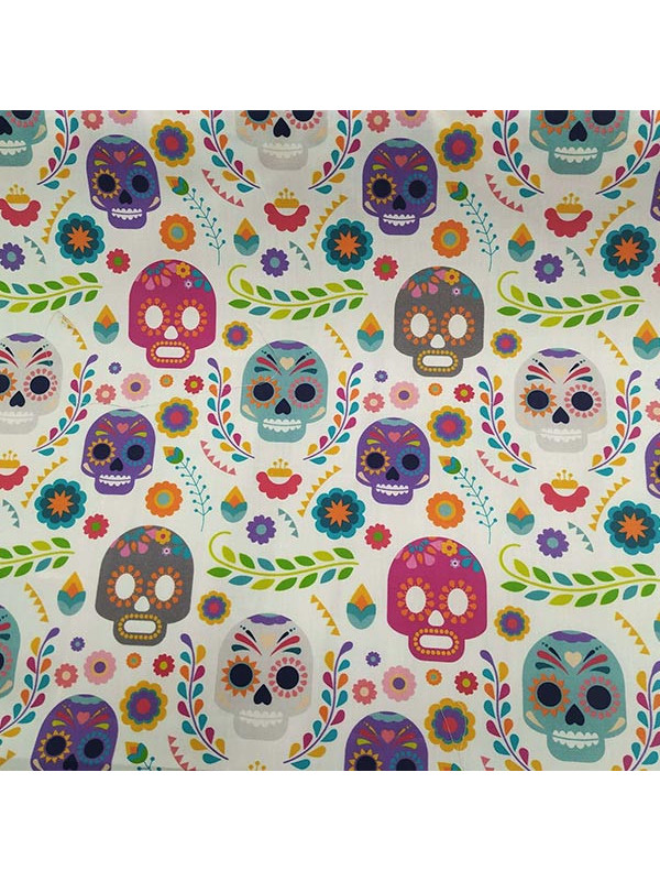 Tela Catrinas de colores blanca