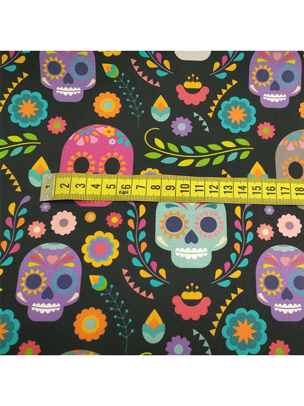 Tela Catrinas de colores negro medidas