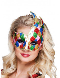 Antifaz veneciano con cresta multicolor