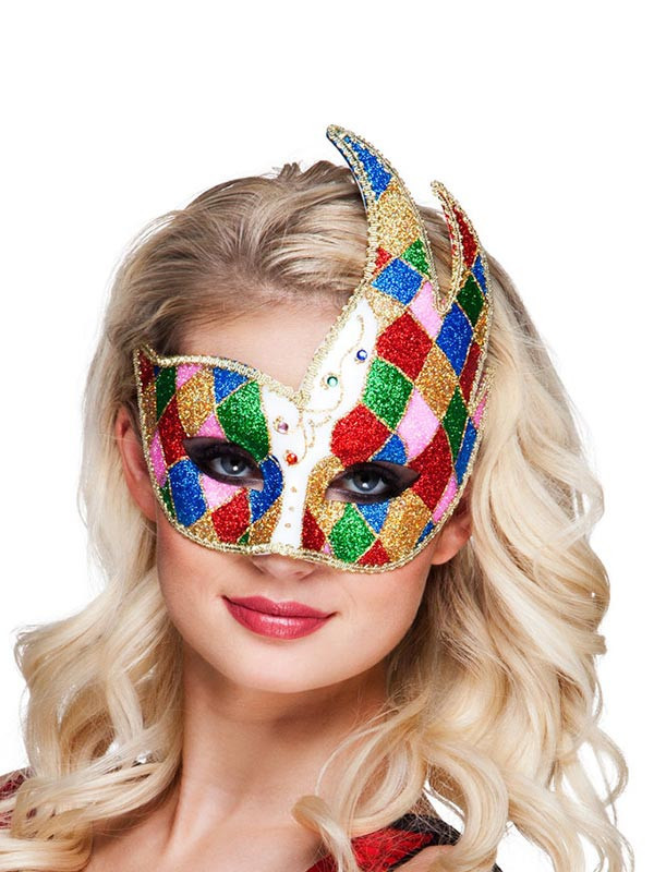 Antifaz veneciano con cresta multicolor
