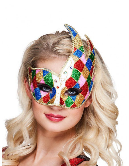 Antifaz veneciano con cresta multicolor