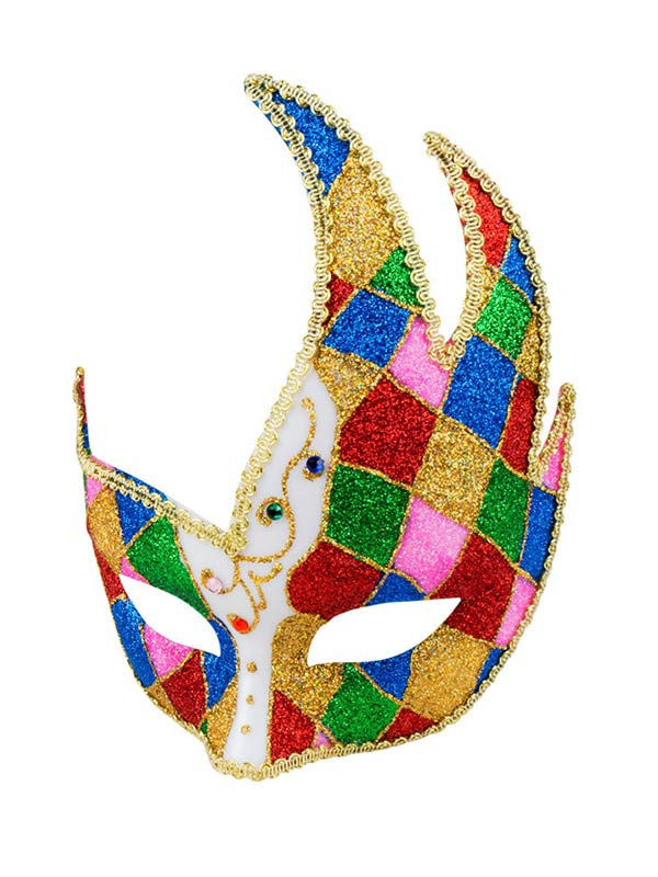 Antifaz veneciano con cresta multicolor detallle