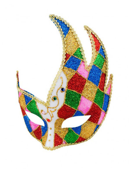 Antifaz veneciano con cresta multicolor detallle