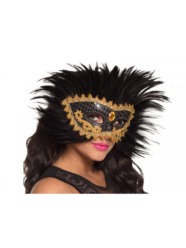 Antifaz veneciano plumas negras