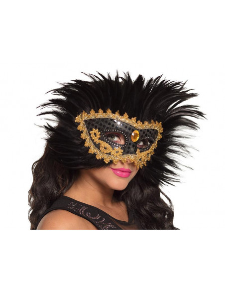 Antifaz veneciano plumas negras