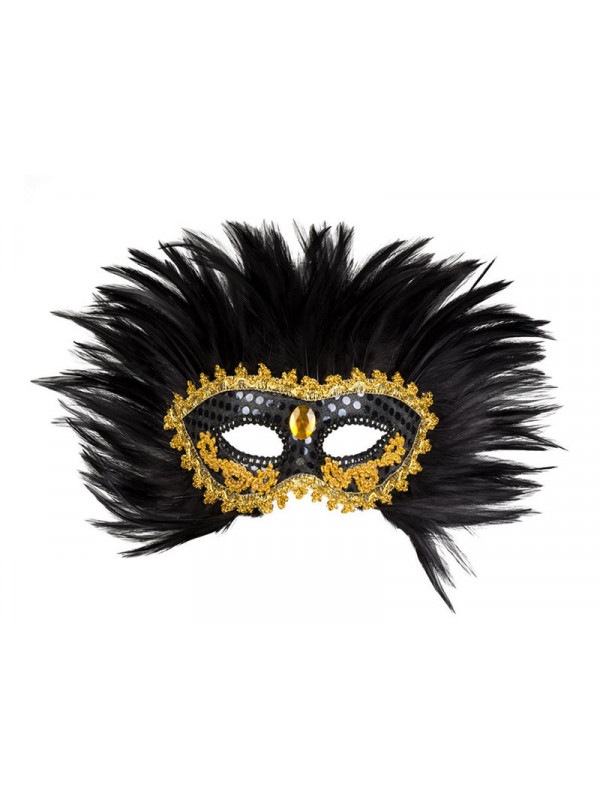 Antifaz veneciano plumas negras mujer