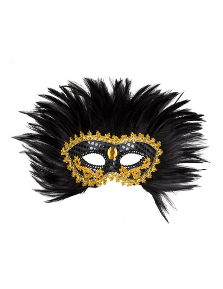 Antifaz veneciano plumas negras mujer