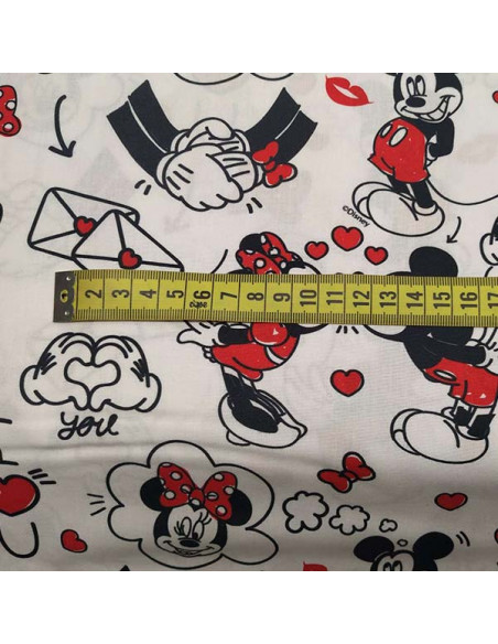 Tela Mickey y Minnie corazones medida