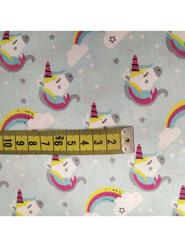Tela unicornios azul medida