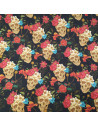 Tela calaveras y floral rojo