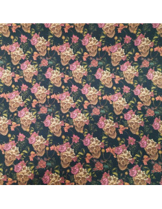 Tela calaveras y floral rosa