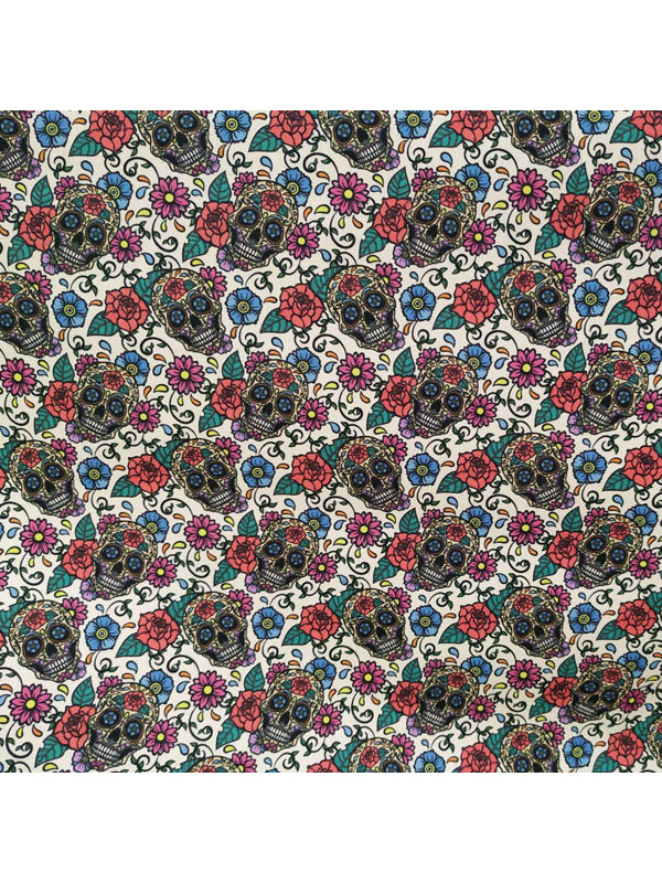 Tela calaveras florales de algodón