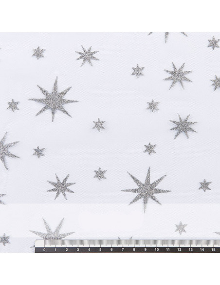 Tejido de Tul Estrellas blanco