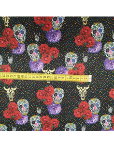 Tela Catrinas con rosas rock 2