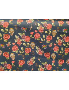 Tela calaveras y rosas vintage