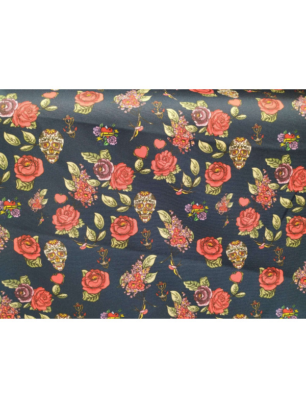 Tela calaveras y rosas vintage